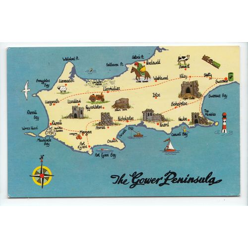 The Gower Peninsula Wales Map 1971 Postcard 27835