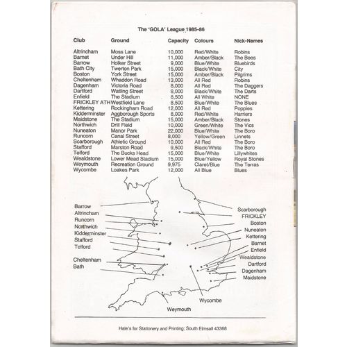 1985-86 FRICKLEY ATHLETIC v ROTHERHAM UNITED (FA Cup) VG Condition - No Writing