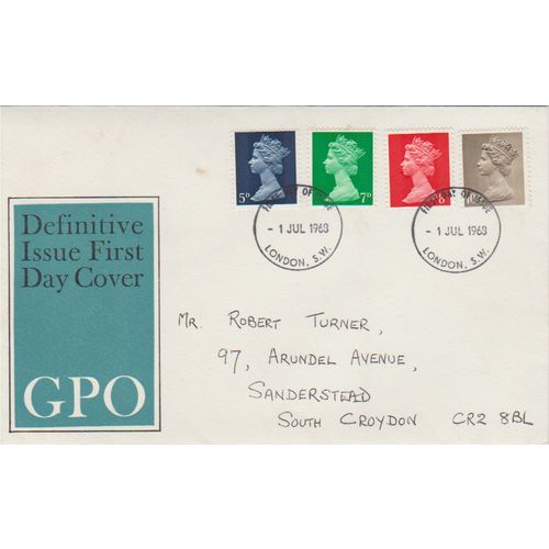 GB 1968 New Definitives 5d to 10d GPO FDC London SW1 pm see others