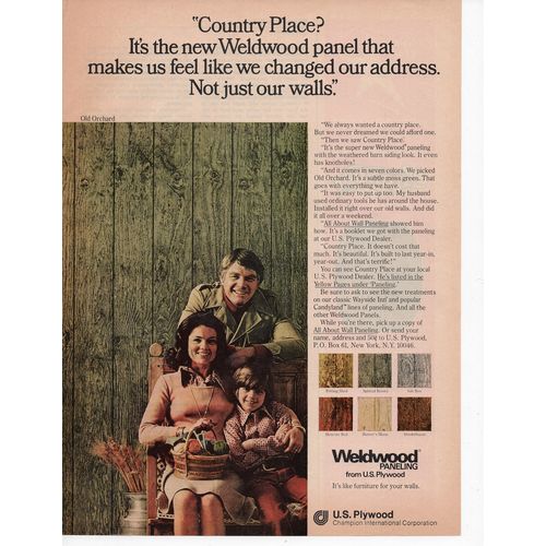 Weldwood paneling Vintage Full Page Print Ad April 1975