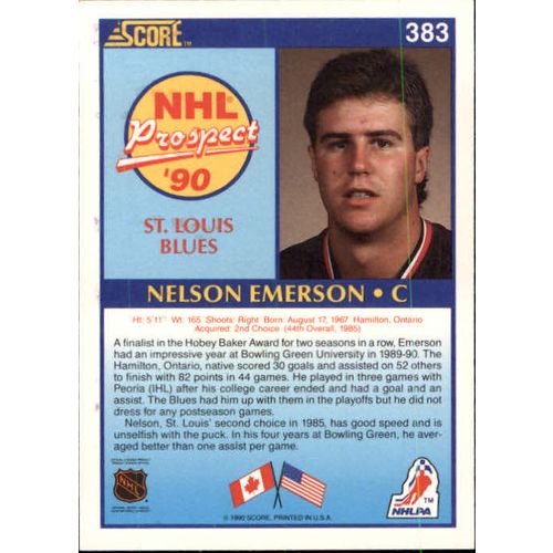 1990-91 Score Nelson Emerson RC #383