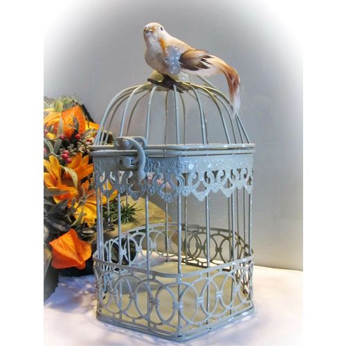 Deko Vogelkäfig H.24cm 6eckig Metall Landhausstil Vogelbauer Antik Shabby Retro