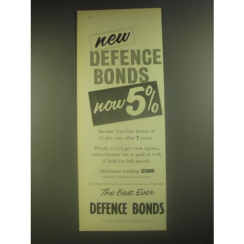 1958 National Savings Committee Defence Bonds Ad - New defence bonds now 5%