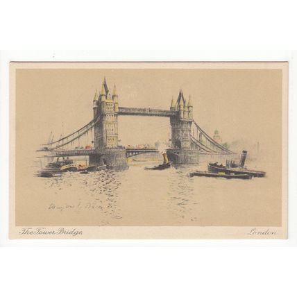 The Tower Bridge London Artist Signed Marjorie C Bates Art Postcard