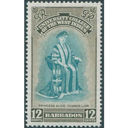 Barbados 1951 12c blue-green & brown-olive SG 284 unused