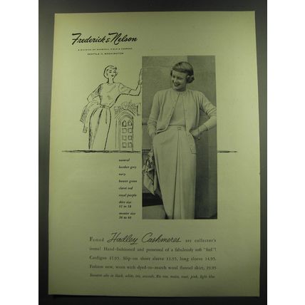 1949 Frederick & Nelson Hadley Cashmere Cardigan Sweater Advertisement