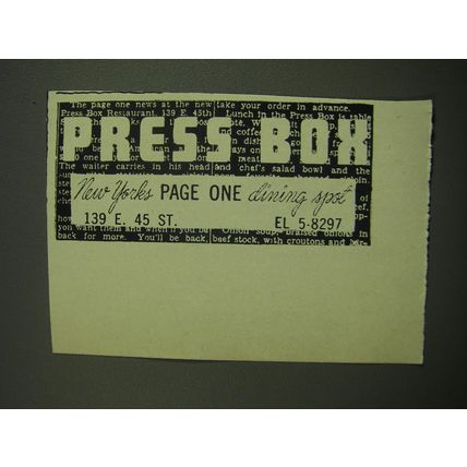 1949 Press Box Restaurant Advertisement