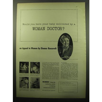 1950 N.Y. Infirmary Building Fund Ad - Eleanor Roosevelt - Woman Doctor?