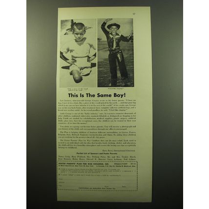 1950 Foster Parents' Plan for War Children, Inc. Ad - This is the same boy!