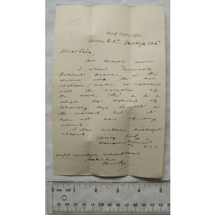 1885 letter Sheriff-Clerk's Office Aberdeen