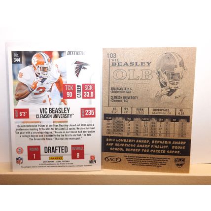 2015 Panini Score/SAGE Hit VIC BEASLEY (Atlanta Falcons) 2 x Rookie Cards