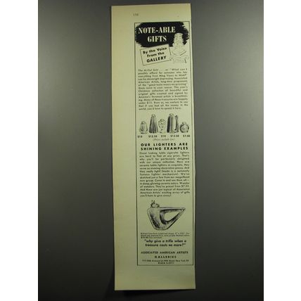 1952 Associated American Artists Cigarette Lighters Ad - Note-able gifts