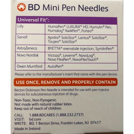 BD Ultra-Fine MINI Pen Needles 31 Gauge Lancets 100 Each 5mm