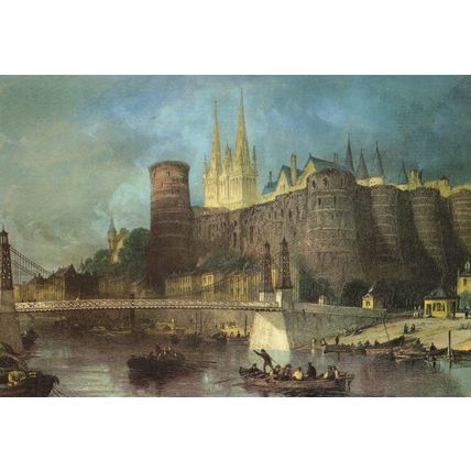 Angers France Antique Ship Boat 19th Century Painting Postcard