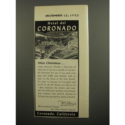 1953 Hotel del Coronado Ad - After Christmas