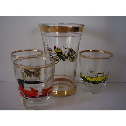 Vintage 4 Classic Motor Cars Enamelled Shot Glasses Rolls Royce Wolseley Austin