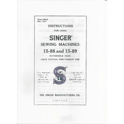 Singer Sewing Machine (photocopy by email) Model 15-88 & 15-88 Also for Alfa 40
