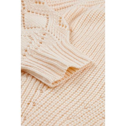 Beige Hollow-out Puffy Sleeve Knit Sweater