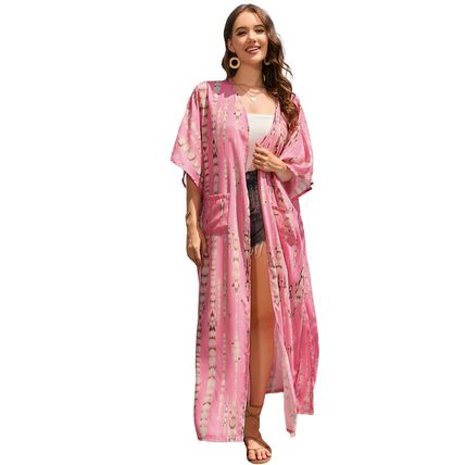 Pink Bohemian Tie Dye Oversize Long Kimono