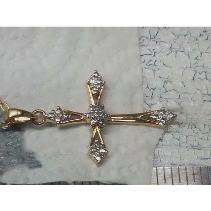 Signed PAJ BB Diamond Accent Gold-Plated Cross Pendant Necklace
