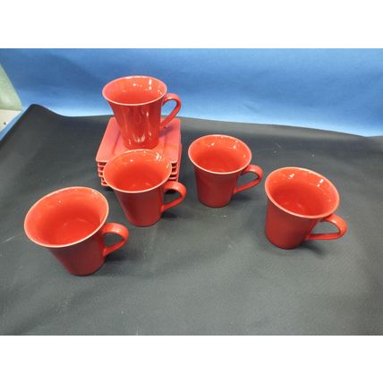 10 STRAWBERRY STREET Set 5 Mugs 6 Saucer Square Plates Red Coffee Oven Safe