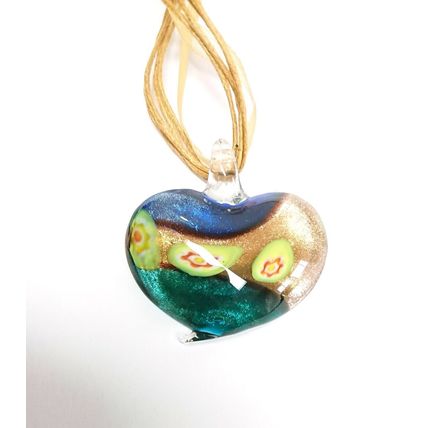 Heart Murano Glass Lampwork Blue Gold Green Red Pendant Necklace Gift Boxed