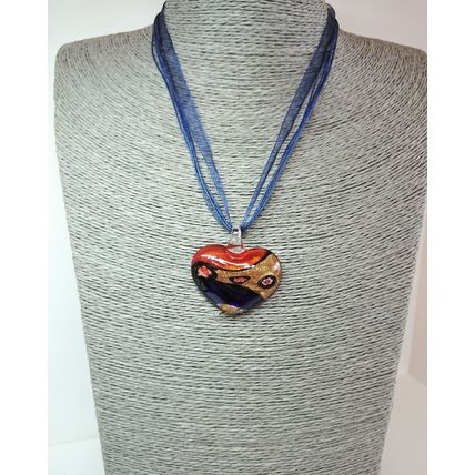 Heart Murano Glass Lampwork Blue Gold Green Red Pendant Necklace Gift Boxed
