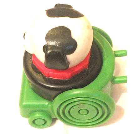 Vintage 1991 Fisher Price Little People Chunky Dog Black White 2" w/Green Cart