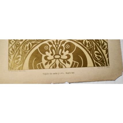 Europa: Tejido de seda y oro, Siglo XII - litho ca 1890, J. Aleu, Barcelona