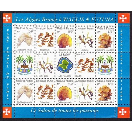 Wallis and Futuna Algae Sheetlet of 6v+9 labels 2004 MNH SG#MS858 MI#881-883KB