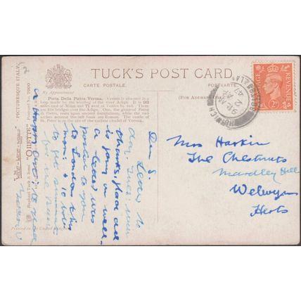 Ponte della Pietra, Verona, 1947 - Tuck's Oilette Postcard