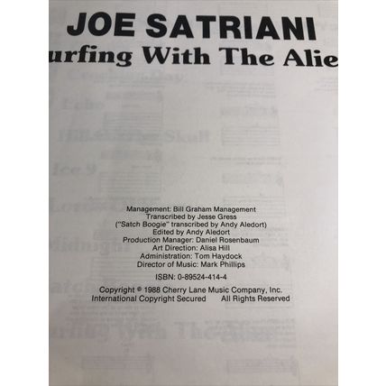 Joe Satriani - Surfing with the Alien. Guitar Tablature sheet music 1988