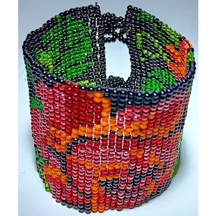 Traditional Huichol Art. Mexico Glass Seed Beads Bracelet. Magic Flowers 4