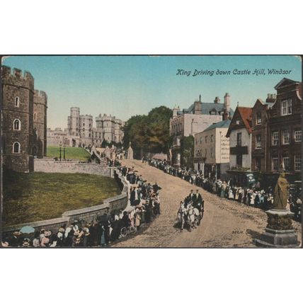 King Driving Down Castle Hill, Windsor, Berkshire, 1915 - Valentine's Postcard
