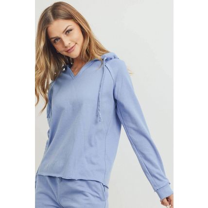 Women's French Terry Hood With V-neck Long Sleeve Top
