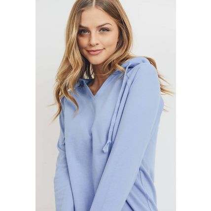 Women's French Terry Hood With V-neck Long Sleeve Top
