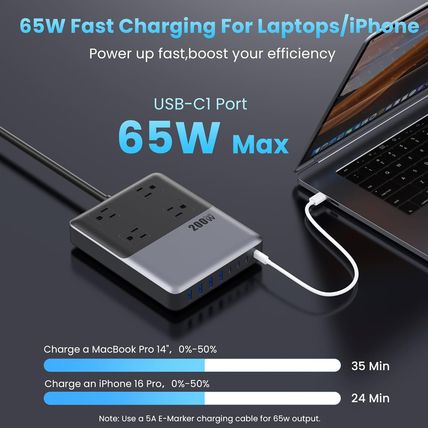 12-In-1 Charging Station USB C Power Strip with 5Ft Cord and Plug,200W Gan IV US