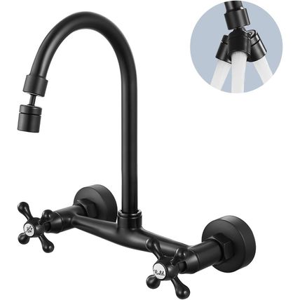 Airuida Wall Mount Kitchen Faucet Matte Black 8 Inch Center Wall Mount Faucet Ki