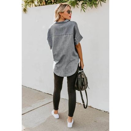 Turn-down Collar Short Sleeve Denim Shirt