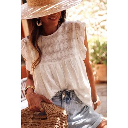 White Ruffled Lace Flowy Tank Top