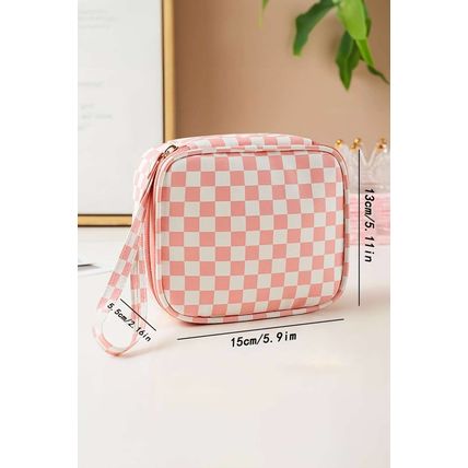 Light Pink Checkered Pattern Small Cosmetic Bag