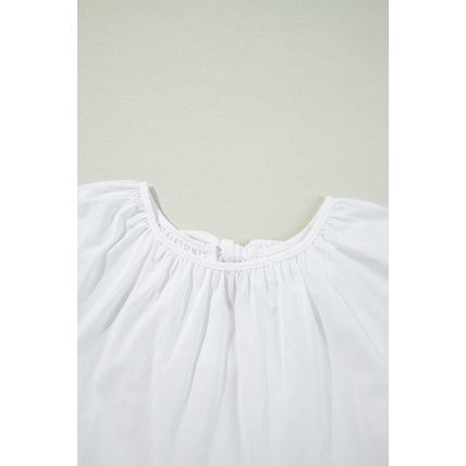 White Bow Knot Cutout Back Loose Fit 3/4 Sleeve Blouse