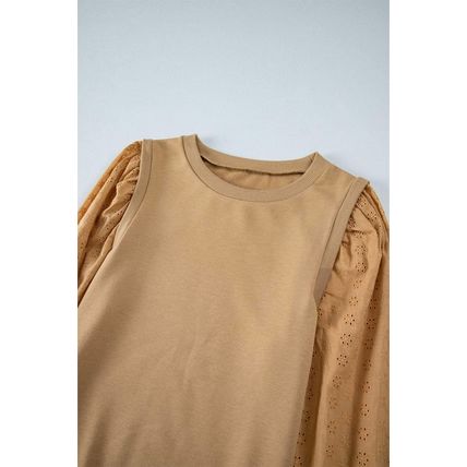 Pale Khaki Solid Patchwork Sleeve Round Neck Sweatshirt