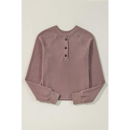 Chestnut Textured Knit Henley Long Sleeve Top