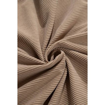 Pale Khaki Hooded Drawstring Pockets Corduroy Shacket