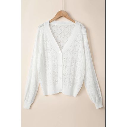White Lightweight Buttoned Front Crochet Cardigan