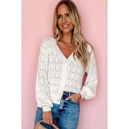 White Lightweight Buttoned Front Crochet Cardigan