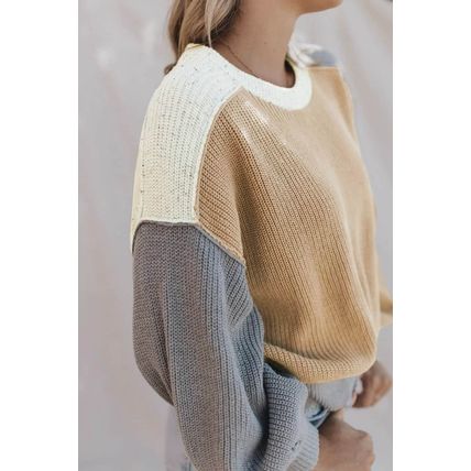Multicolor Color Block Patchwork Baggy Sweater