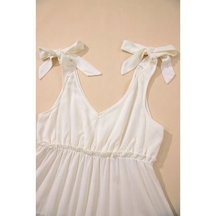 Oatmeal Solid Color Tied Straps Ruffle Tiered Mini Dress