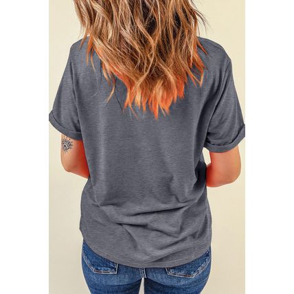 Gray Flag Pattern Sunflower Graphic Crew Neck Tee